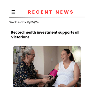 Record health investment supports all Victorians Record health investment supports all Victorians